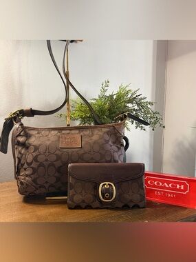 Coach Signature Hobo Convertible Bag & Wallet